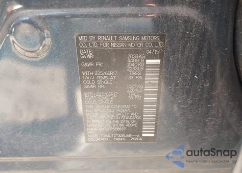 2015 Nissan Rogue Sv z USA, uszkodzony, nr VIN KNMAT2MT2FP558637